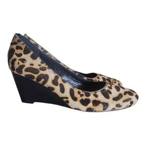 Ecco‎ Leopard Print Calf Hair Wedge Heels Size 38 US 7 - 7.5 Tan Black Career